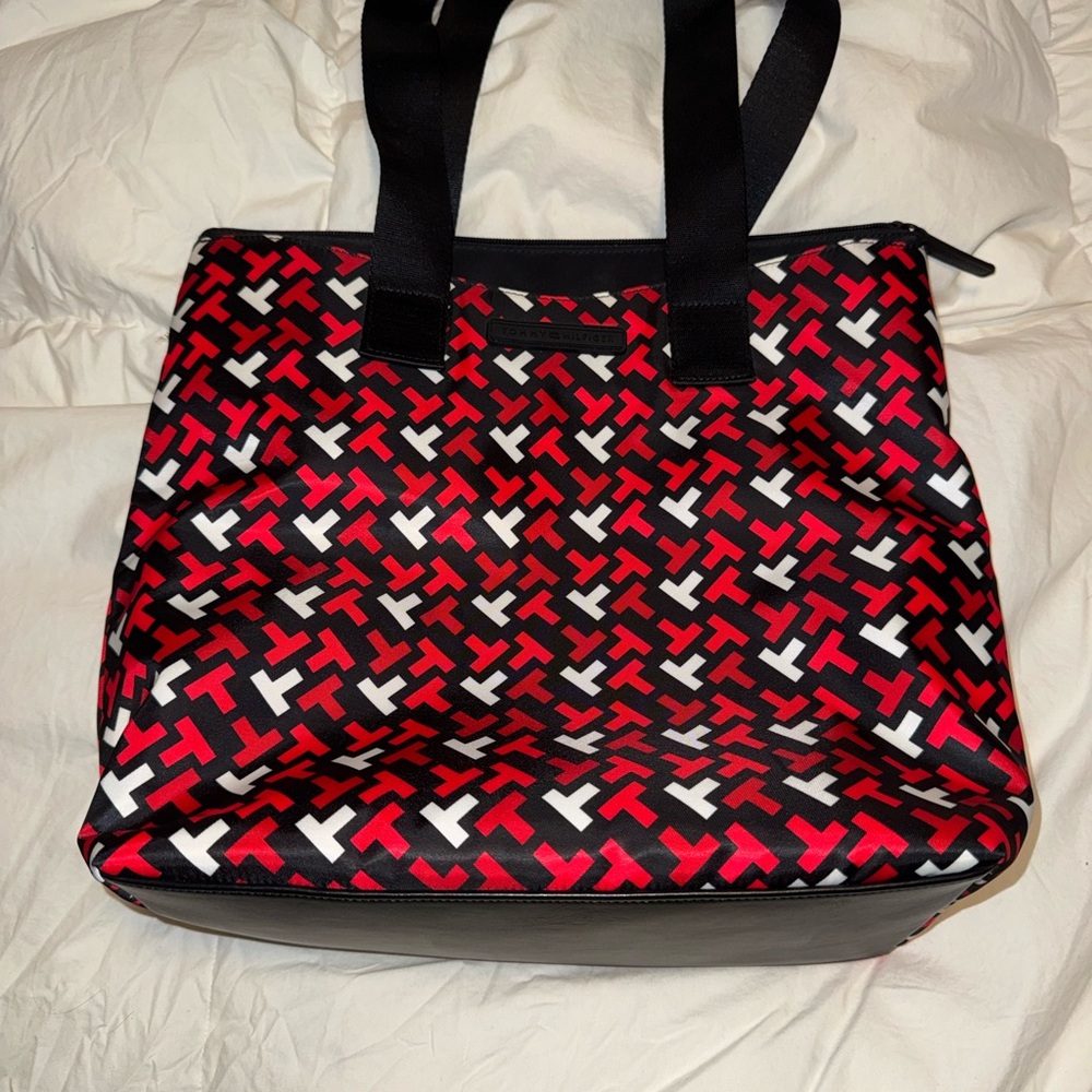 Tommy Hilfiger Stylish Red and Black Tote Bag